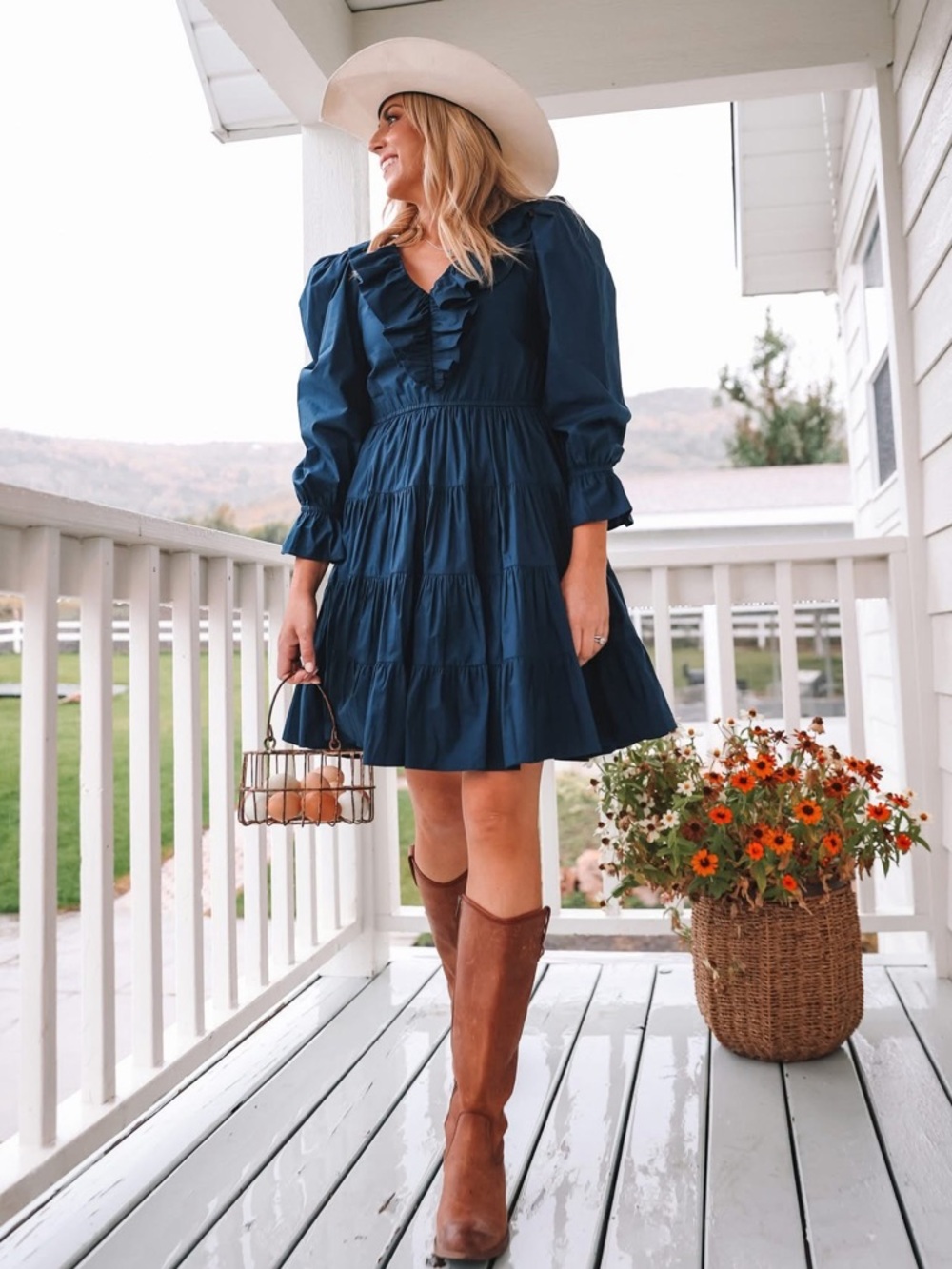Jessakae The Food Nanny Etta Navy Ruffle Long Puff Sleeve Mini Dress Size 5X